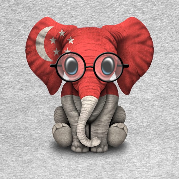 Baby Elephant with Glasses and Singapore Flag by jeffbartels